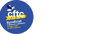 Logo du syndicat CFTC pour les transports logistiques du groupe GXO et XPO Logistics, avec un oiseau en vol et des flèches jaunes représentant le mouvement.